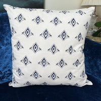 Hand Block Printed Organic Cotton Cushion - Navy Art Deco