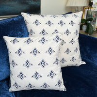 Hand Block Printed Organic Cotton Cushion - Navy Art Deco