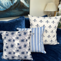 Hand Block Printed Organic Cotton Cushion - Navy Art Deco