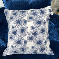 Hand Block Printed Organic Cotton Cushion - Navy Floral