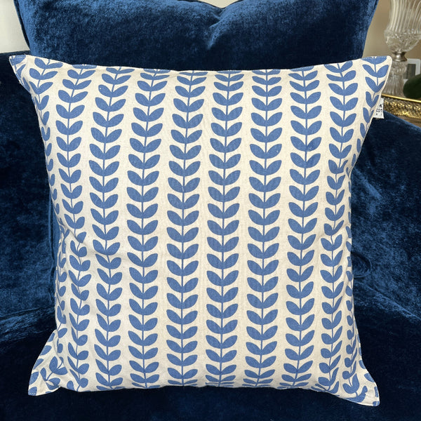 Hand Block Printed Organic Cotton Cushion - Ash Leaves