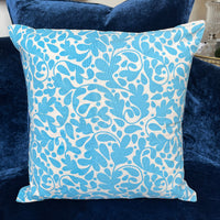 Hand Block Printed Organic Cotton Cushion - Oak Leaf Blue