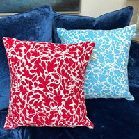 Hand Block Printed Organic Cotton Cushion - Oak Leaf Red