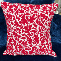 Hand Block Printed Organic Cotton Cushion - Oak Leaf Red