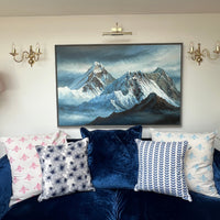 Hand Block Printed Organic Cotton Cushion - Navy Floral