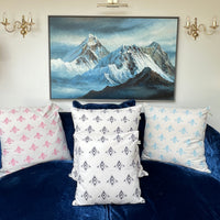Hand Block Printed Organic Cotton Cushion - Navy Art Deco