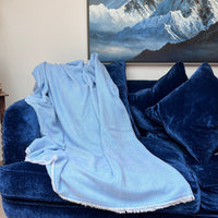 Cashmere Wool Throw / Blanket - Blue Herringbone
