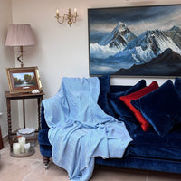 Cashmere Wool Throw / Blanket - Blue Herringbone