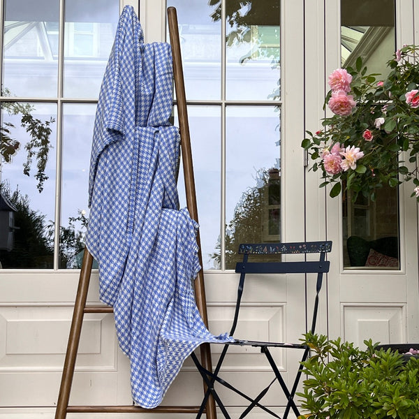 Cashmere Wool Throw / Blanket - Blue & White Checkered