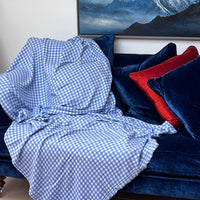 Cashmere Wool Throw / Blanket - Blue & White Checkered