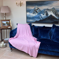 Cashmere Wool Throw / Blanket - Pink & White Checkered