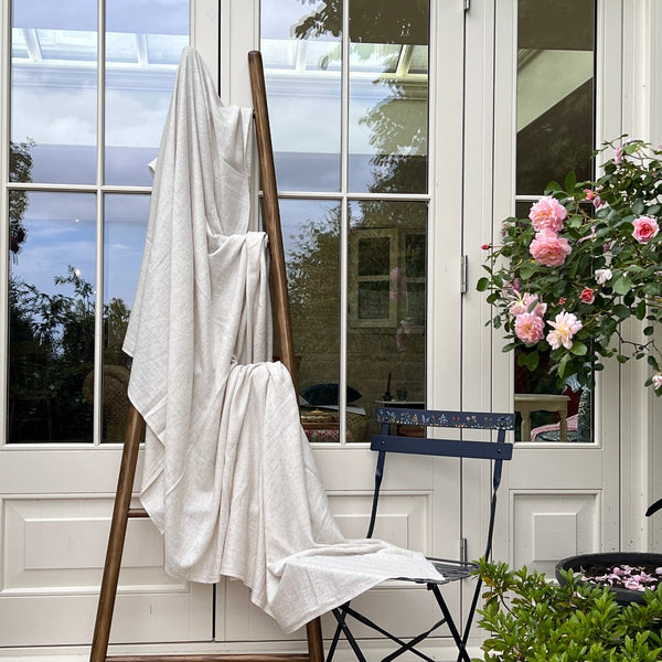 Cashmere Wool Throw / Blanket - Cream Herringbone