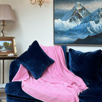 Cashmere Wool Throw / Blanket - Pink Herringbone