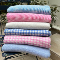 Cashmere Wool Throw / Blanket - Cream Herringbone