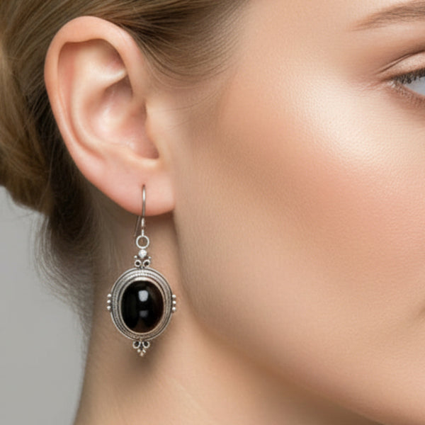 Black Star & Silver Earrings