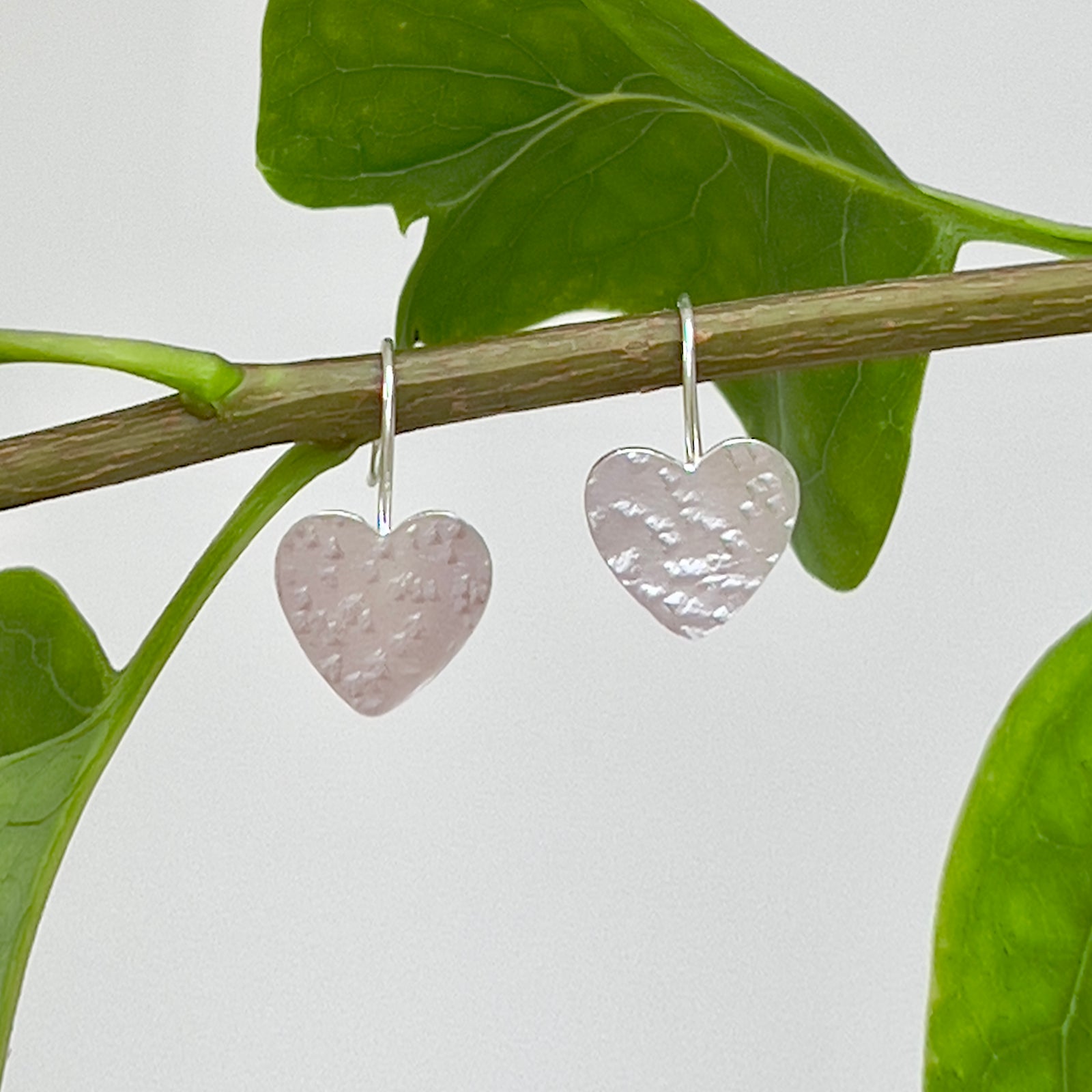 Handcrafted Sterling Silver Heart Earrings for pierced ears. 