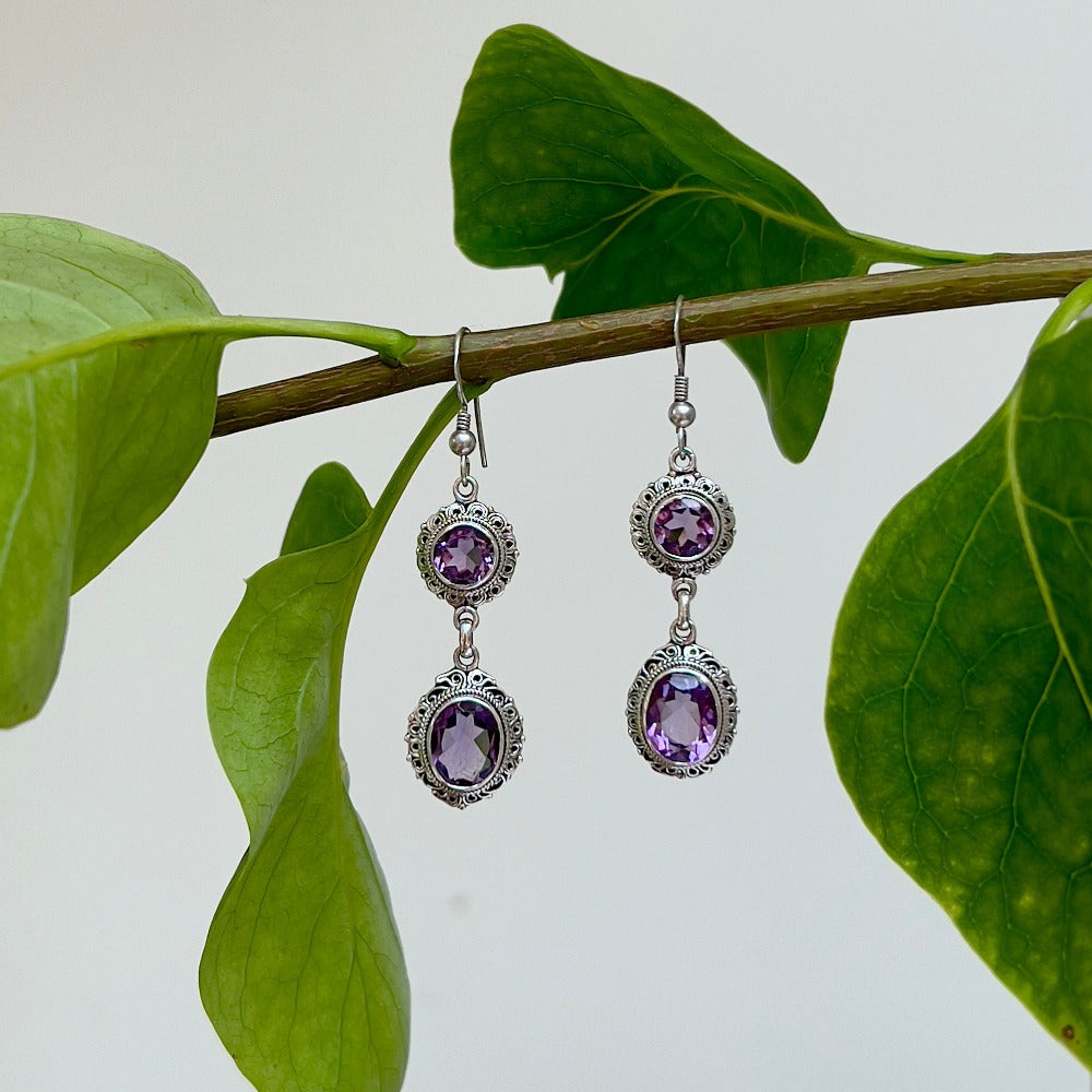 Amethyst & Silver Drop Earrings