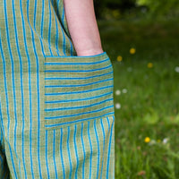 Organic Handcrafted Cotton Dungarees - Green with Blue Stripe