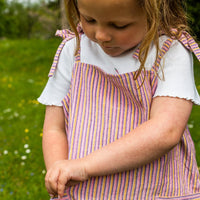Girls Handcrafted Organic Cotton Dungarees -'Fruit Pastel' Stripe
