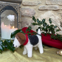 Handcrafted Felted Wool Dog - 'Patch' with Red Scarf - Small