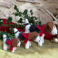Handcrafted Felted Wool Dog - 'Patch' with Red Scarf - Small
