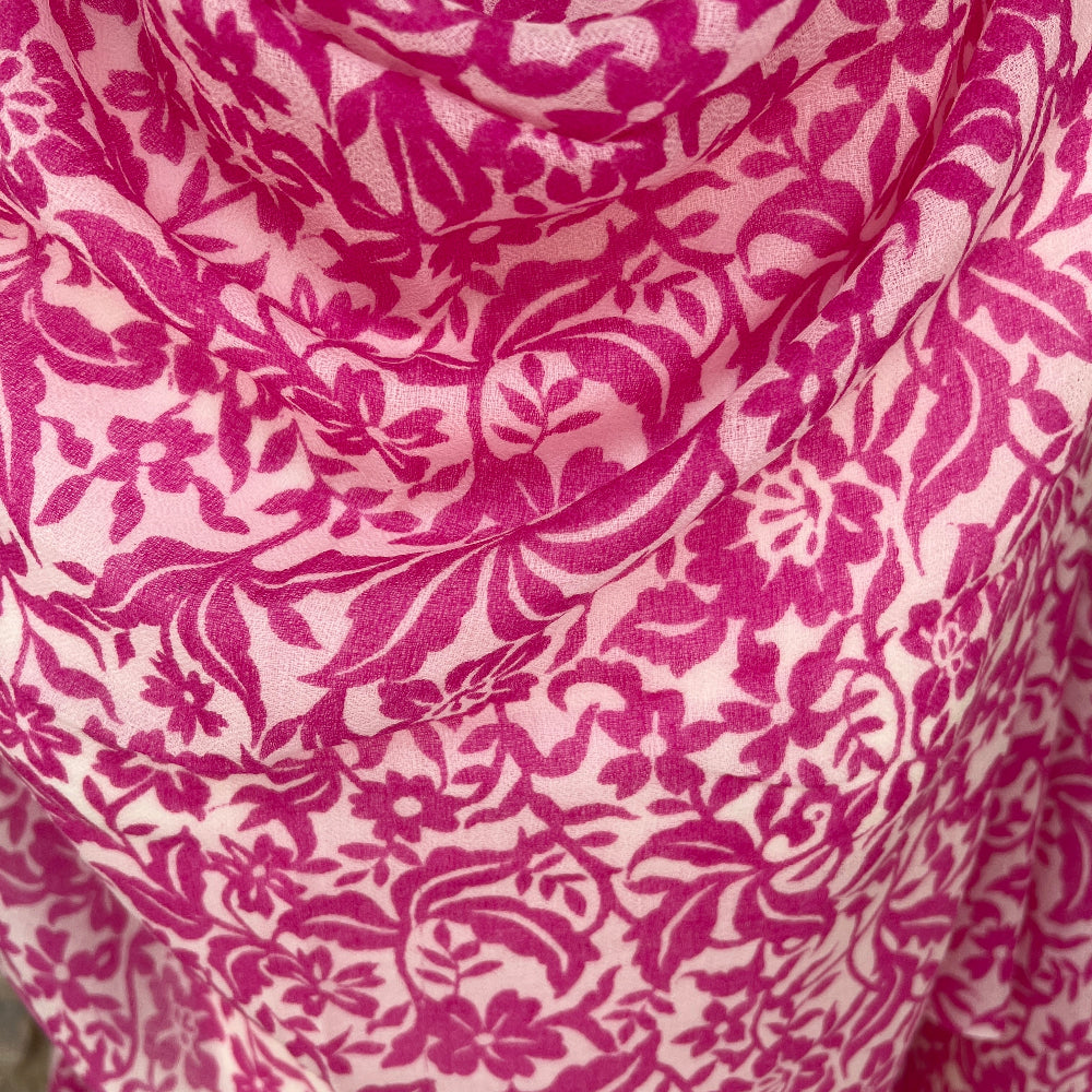 Close-up of pink floral patterned cashmere pashmina