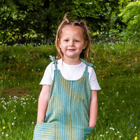 Organic Handcrafted Cotton Dungarees - Green with Blue Stripe