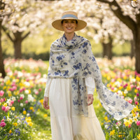 Cashmere Pashmina - Soft Blue Floral