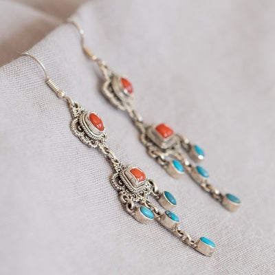 Douée -  Silver, Coral and Turquoise Earrings