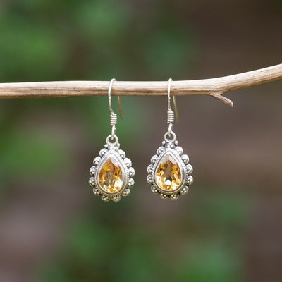 Douée -  Silver & Citrine 'Teardop' Earrings