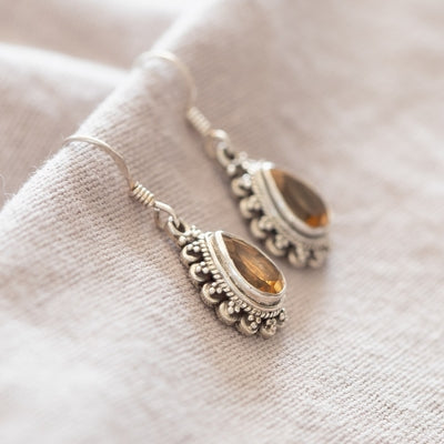 Douée -  Silver & Citrine 'Teardop' Earrings