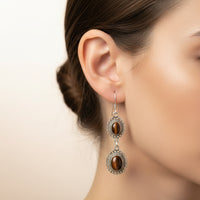 Silver & Dark Brown Tigers Eye Earrings
