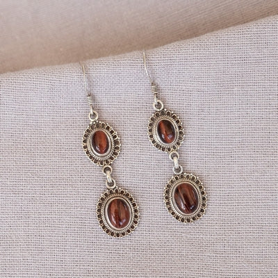 Douée -  Silver & Dark Brown Tigers Eye Earrings