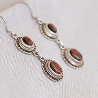 Silver & Dark Brown Tigers Eye Earrings