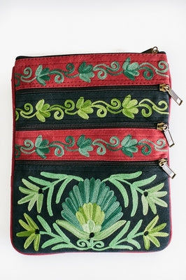 Douée -  Suede Embroidered '3 Zip' Bag