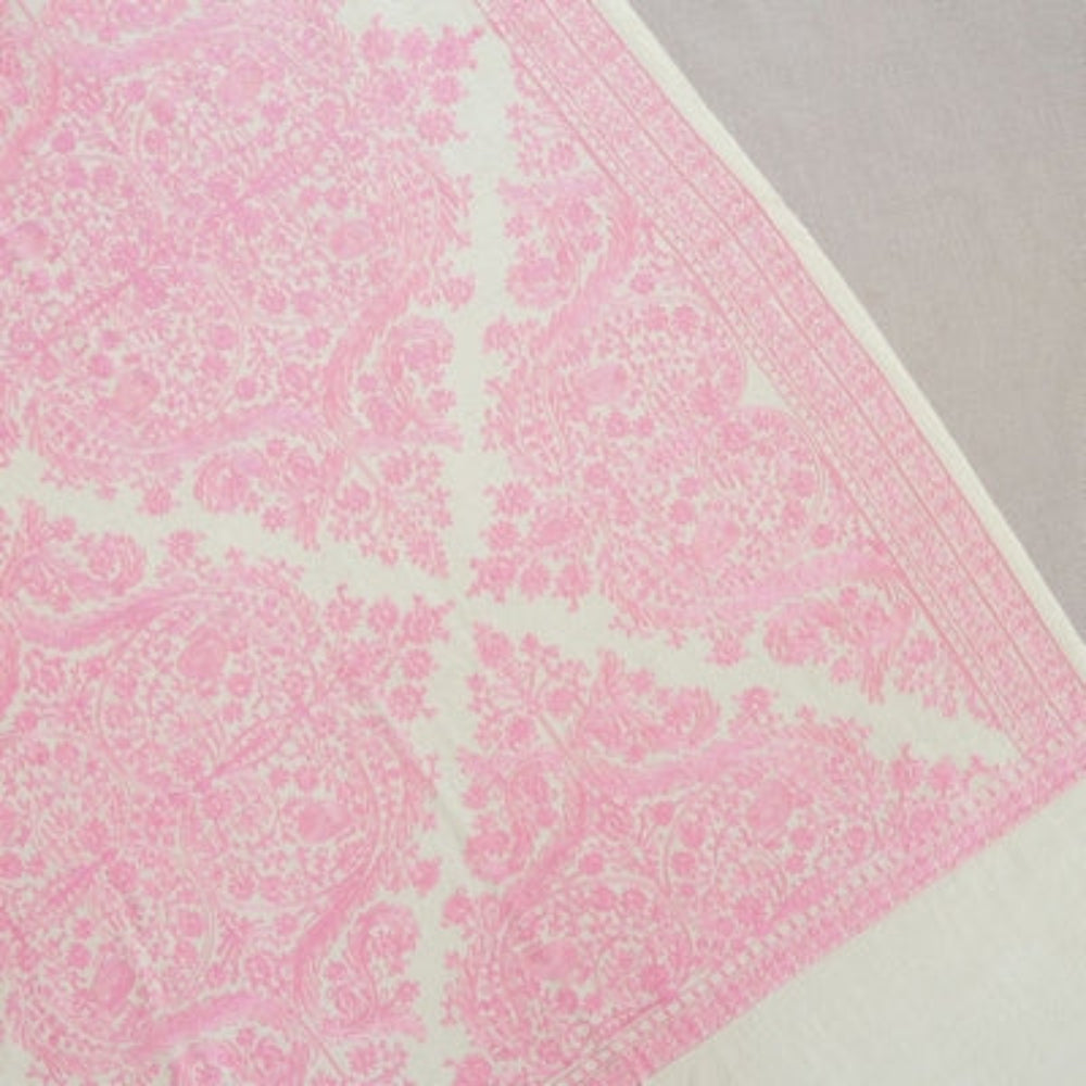A pink and white cashmere embroidered pashmina with geometric patterns