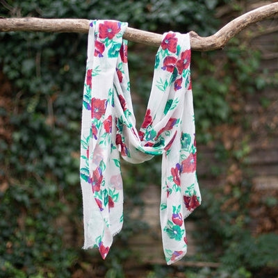 Douée -  Cashmere Printed Pashmina - Red Rose