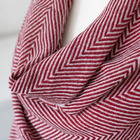 Cashmere & Wool  Scarf / Wrap - Ruby Red Herringbone