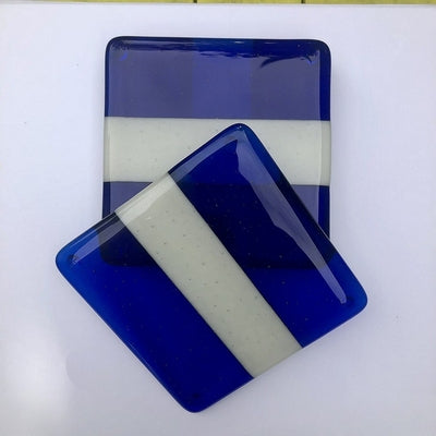 Douée -  Glass Coaster Set - Caribbean Blue & French Vanilla