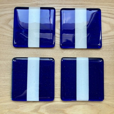 Douée -  Glass Coaster Set - Caribbean Blue &amp; French Vanilla