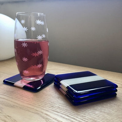Douée -  Glass Coaster Set - Caribbean Blue &amp; French Vanilla