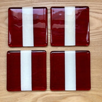 Glass Coaster Set of 4 - Red & French Vanilla