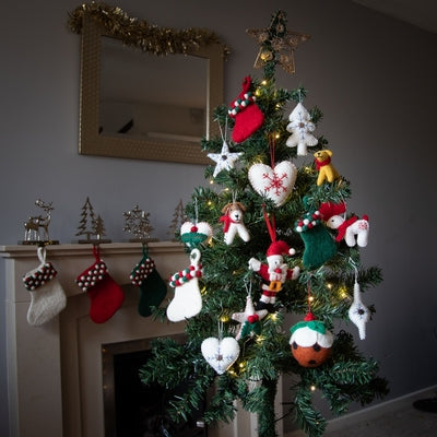 Douée -  Pure Wool Felted White Heart with Red Stitching