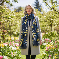 Merino Wool & Chiffon Scarf - Leaves