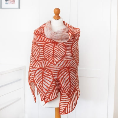 Douée -  Merino Wool Scarf - Burnt Orange &#39;Leaf&#39;