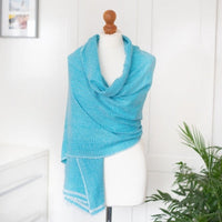 Cashmere & Wool Scarf / Wrap - Turquoise Herringbone