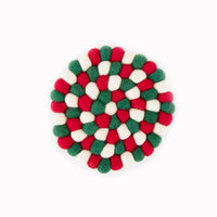 Handcrafted Felted Wool Felted Trivet Red, White & Green