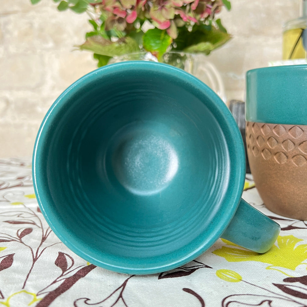 Hand Thrown Decorated Mug - Bhaktapur Green