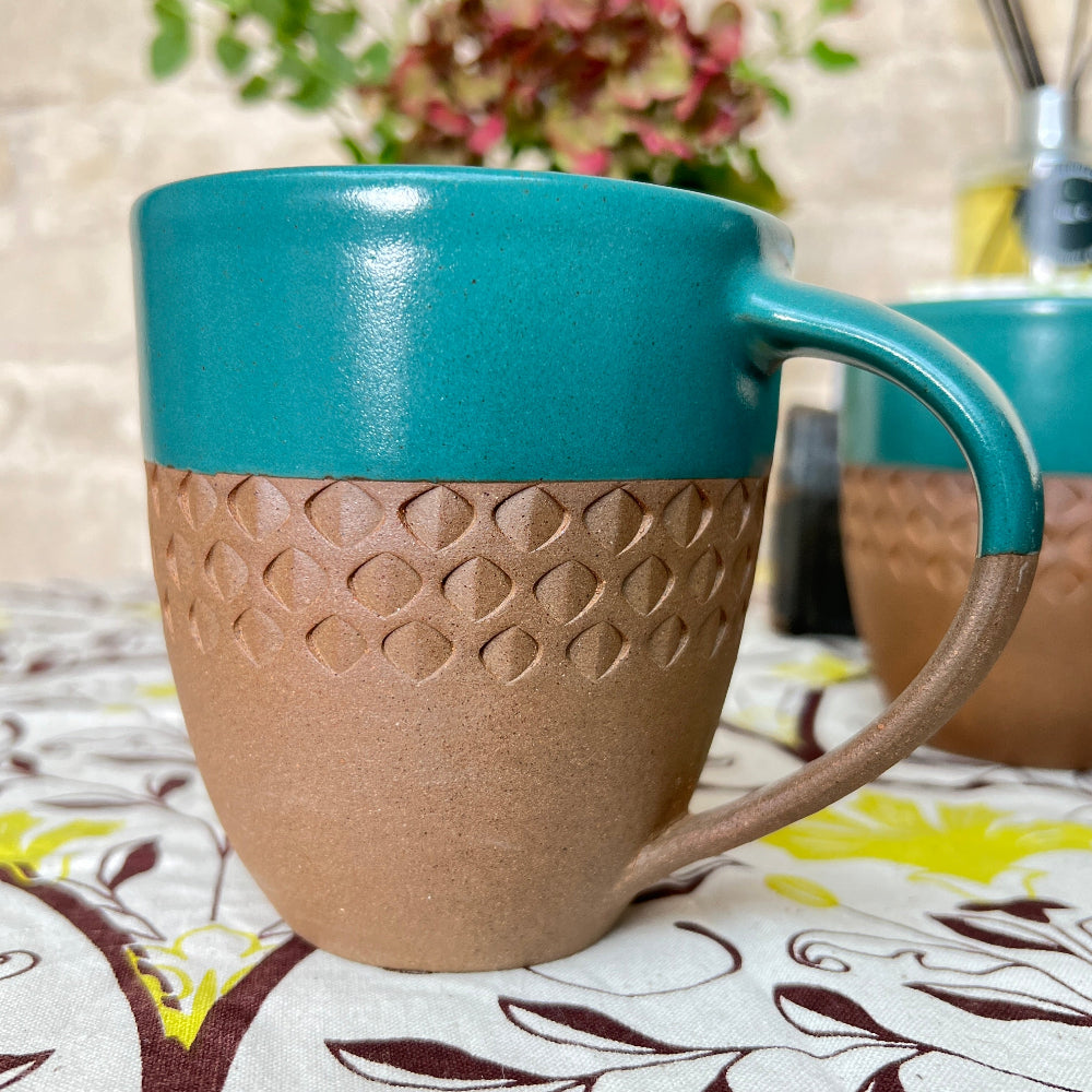 Hand Thrown Decorated Mug - Bhaktapur Green