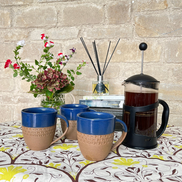 Hand Thrown Decorated Mug - Bhaktapur Midnight Blue
